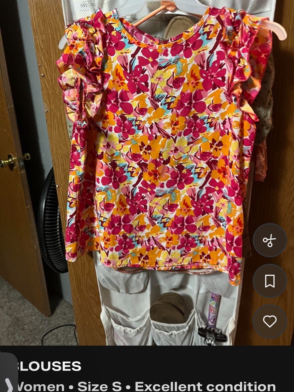 T.J.Maxx Pink & Yellow Floral Ruffle Sleeve Blouse